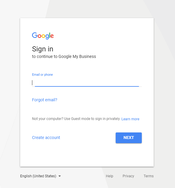 google my business listing sign in screen