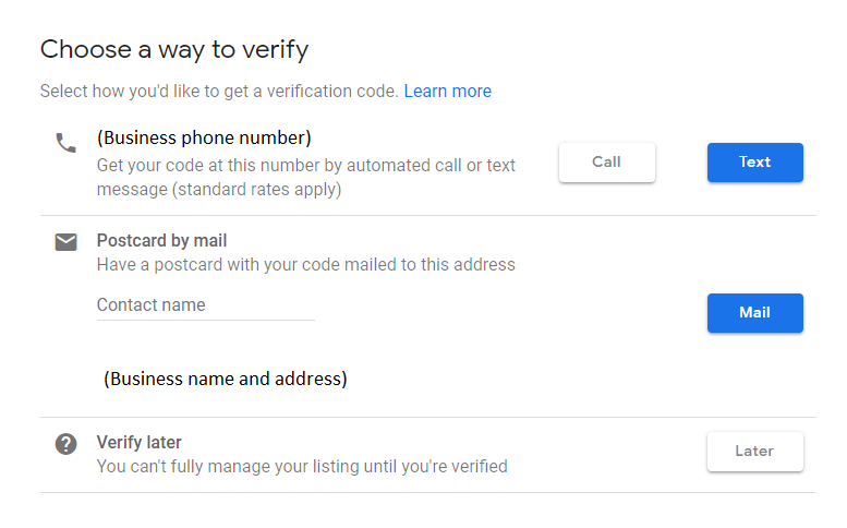 google my business verification by phone screen