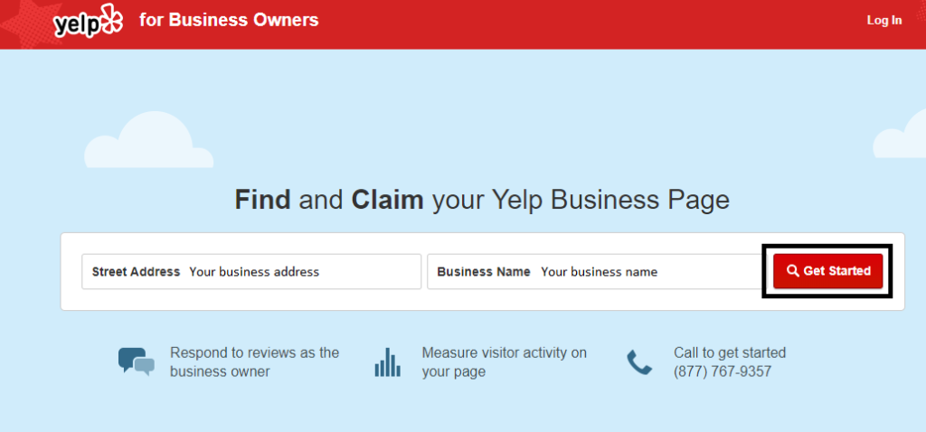 yelp business owner login screen