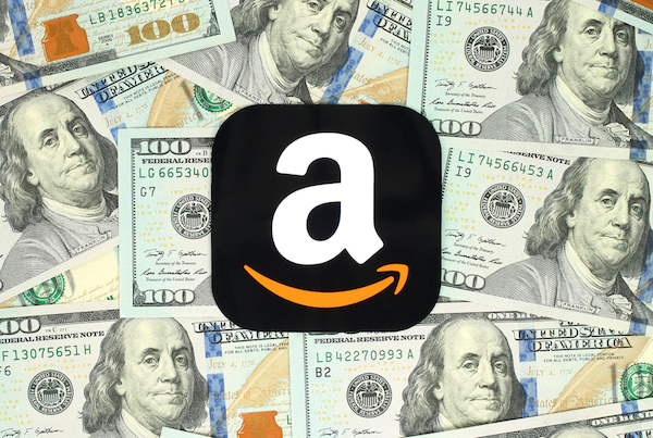 amazon icon with hundred dollar bills for small business retail
