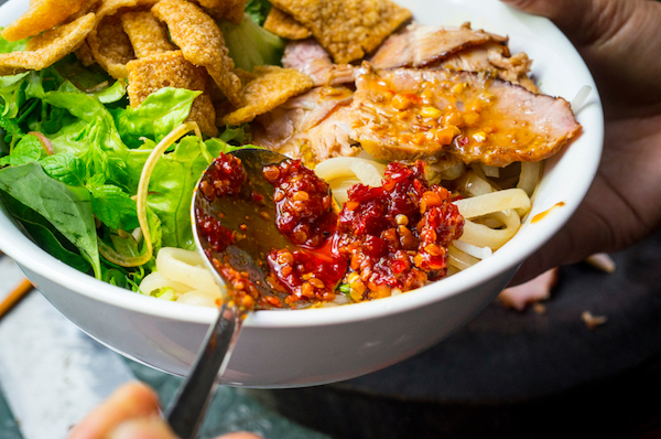 beautiful bowl of pork cao lau for menu optimization